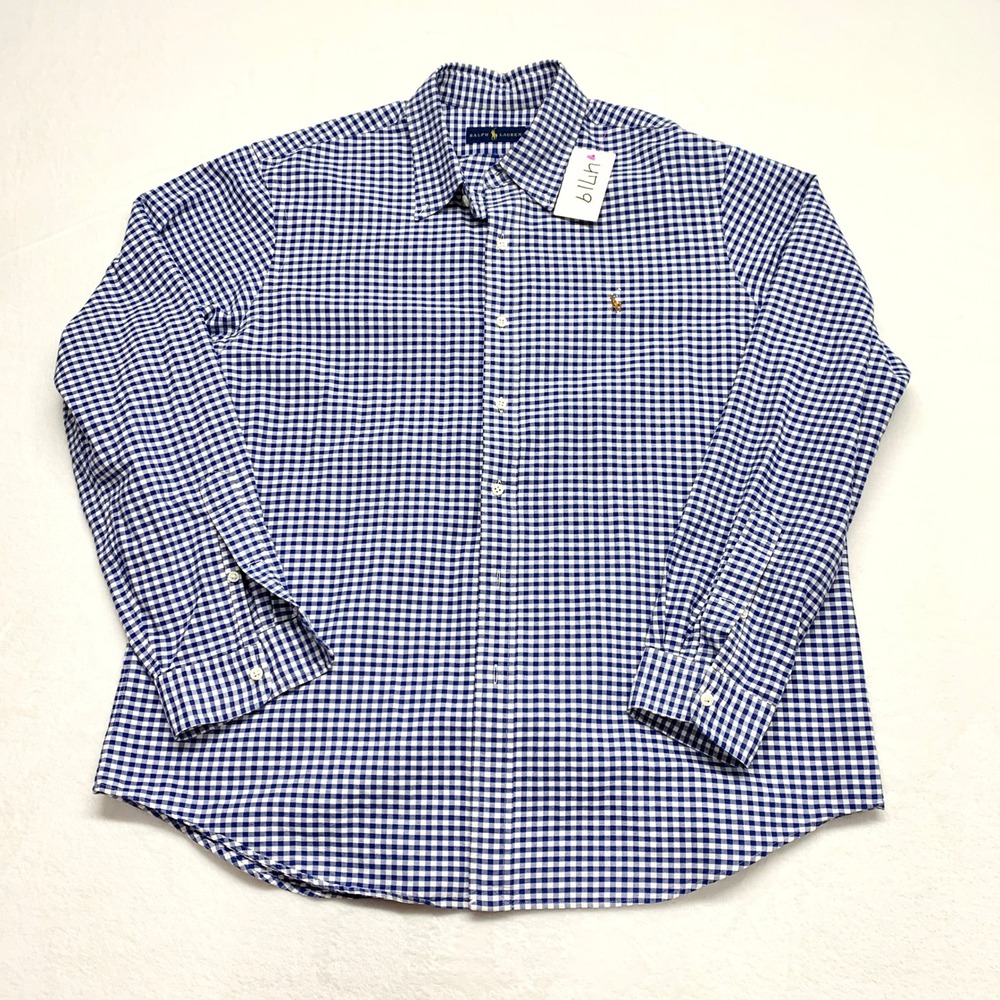 Ralph Lauren Gingham Button Down Shirt Mens XL Blue Checkered Cotton Size XL